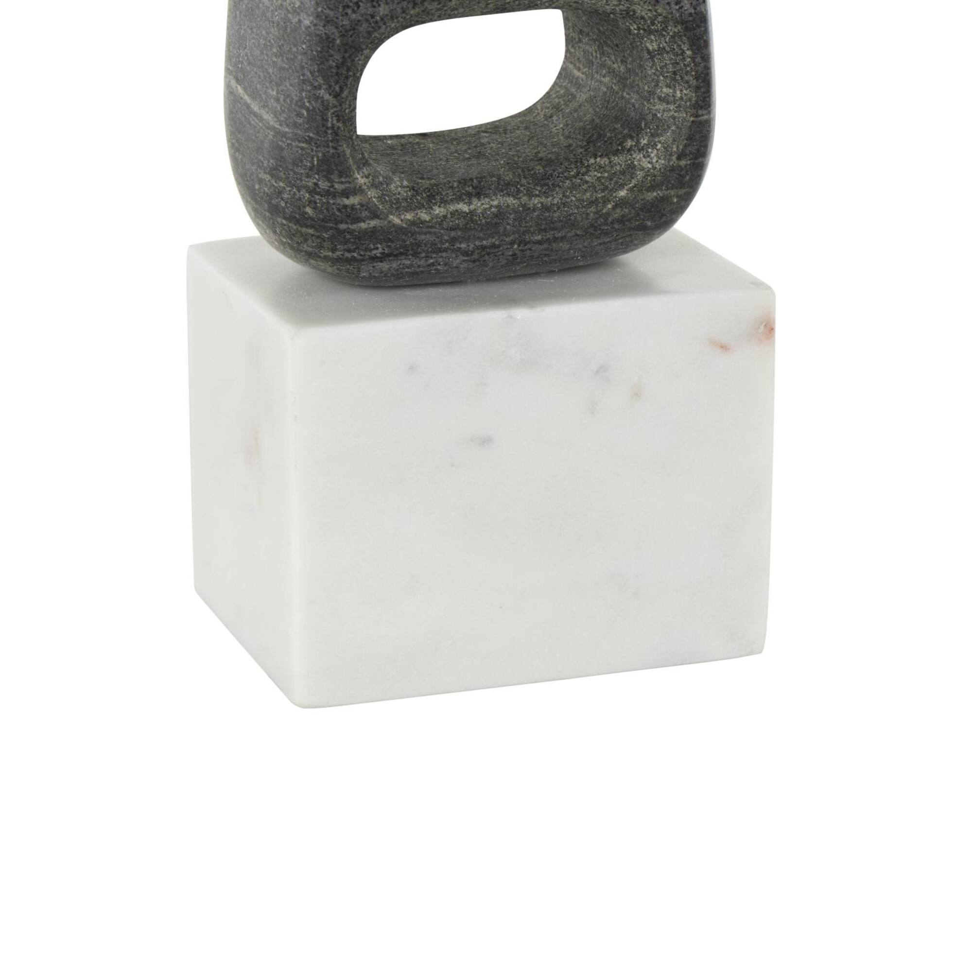 8.25" White & Black Marble Geometric Cutout Oval Bookend Set with Block Base